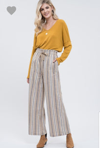 Toby Stripe Linen Pant in Taupe